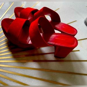 Mansur Gavriel Red Suede Slides, Sz 40